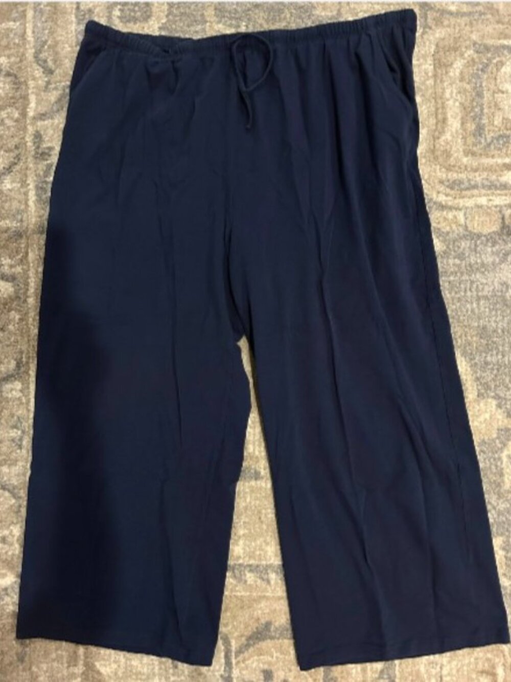 Ulla Popken Wide Leg Drawstring Pants Plus sz 3X Blue Jersey Knit 28s/30s Short